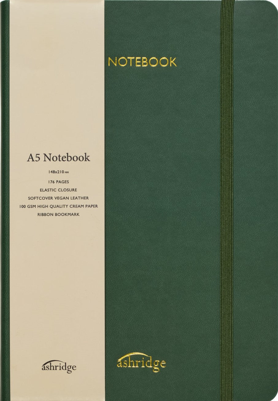 Z  Ashridge A5 PU Rainbow Edge Lined Notebook Olive