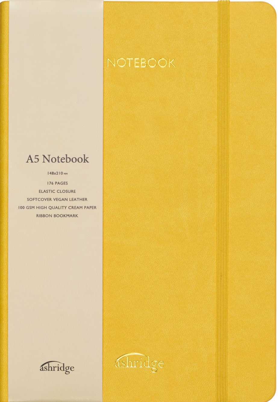 Z  Ashridge A5 PU Rainbow Edge Lined Notebook  Yellow