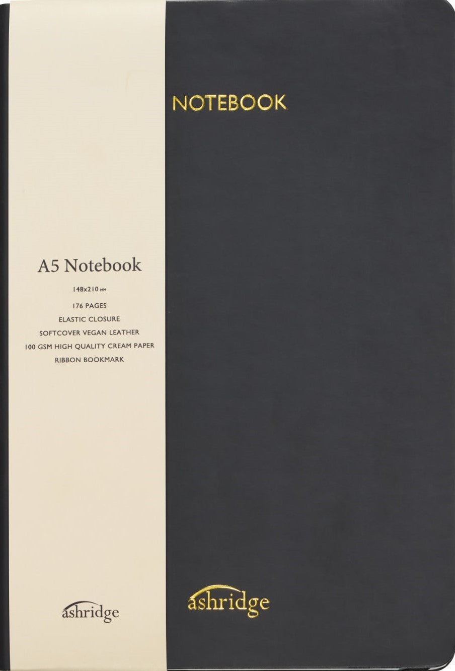 Z Ashridge A5 PU Rainbow Edge Lined Notebook  Black