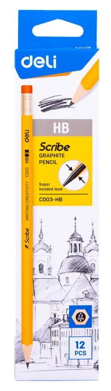 Deli Graphite Pencil With Rubber EC003HB