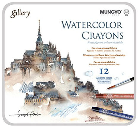 MUNGYO WaterColor Crayons 12 colors in Tin Case