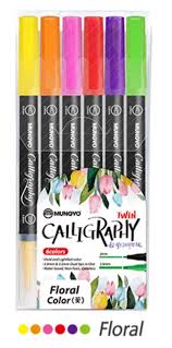 Mungyo Water Based Calligraphy Pen Twin Double Sided 6 Basic Colors