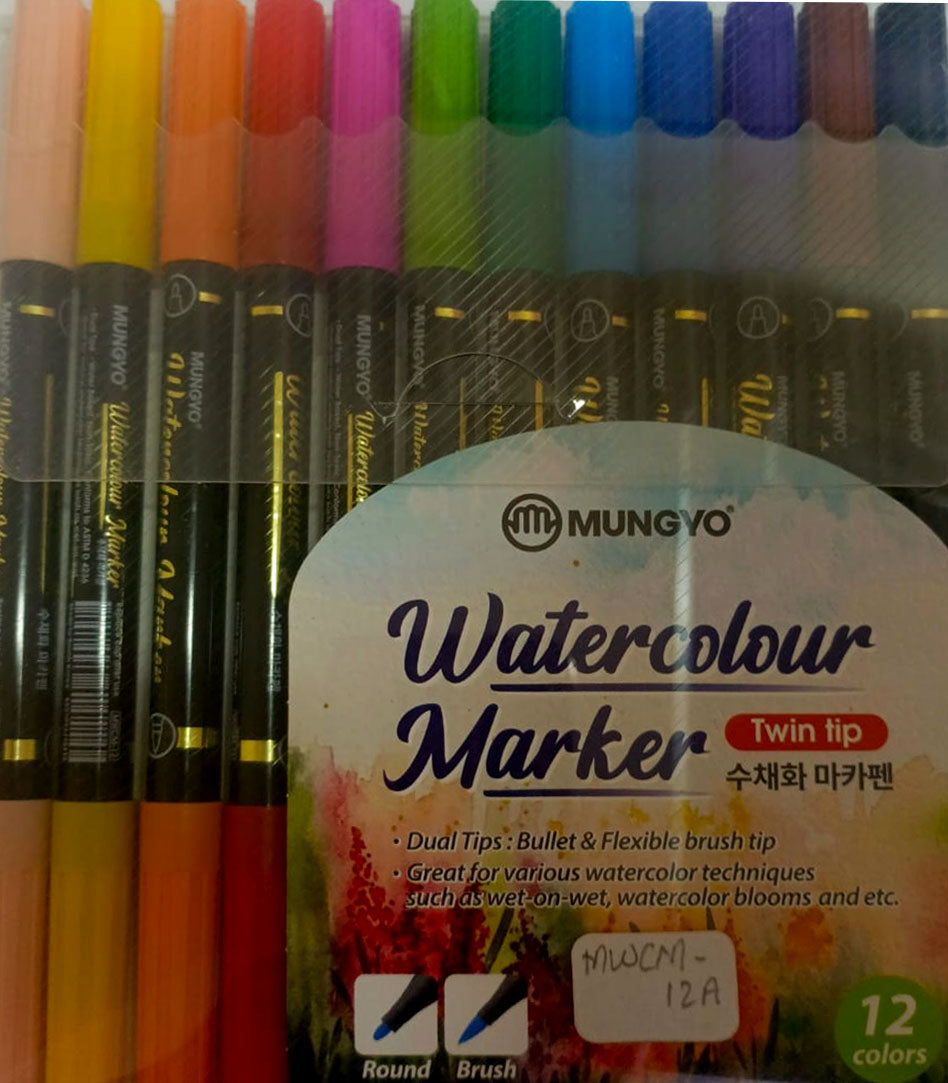MUNGYO Watercolour Marker 12 Colors Twin Set Double Sided