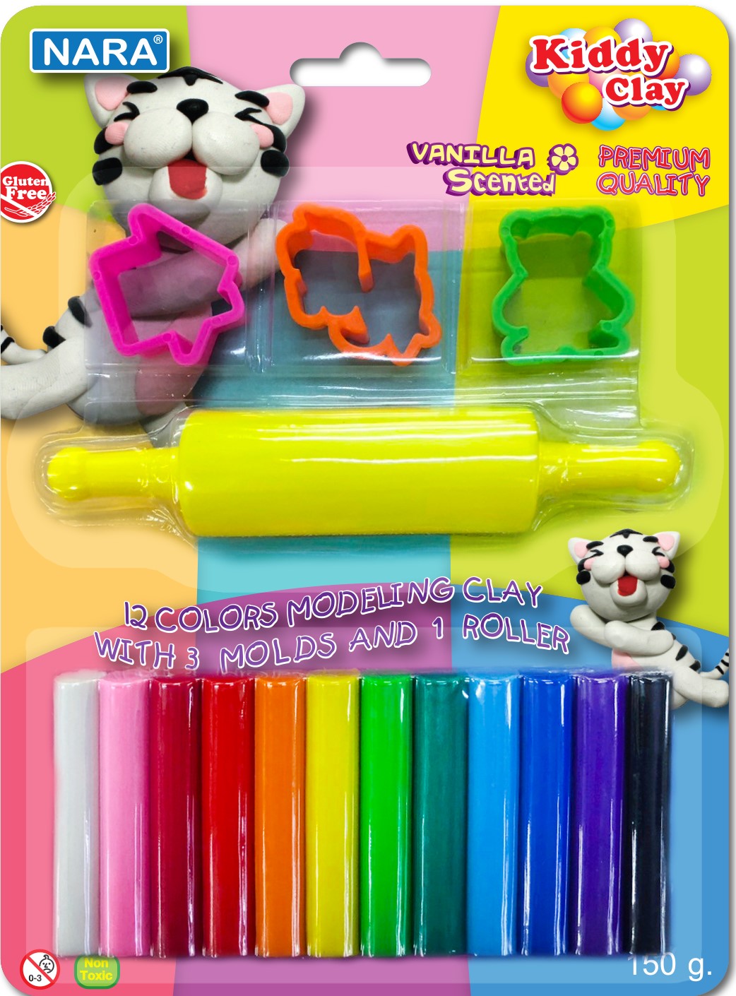 Kiddy Clay Modeling 12 Colors  3 Cutter 1 Roller