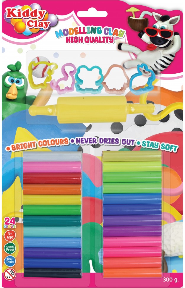 Kiddy Clay Modeling 24 Colors  5 Cutter 1 Roller