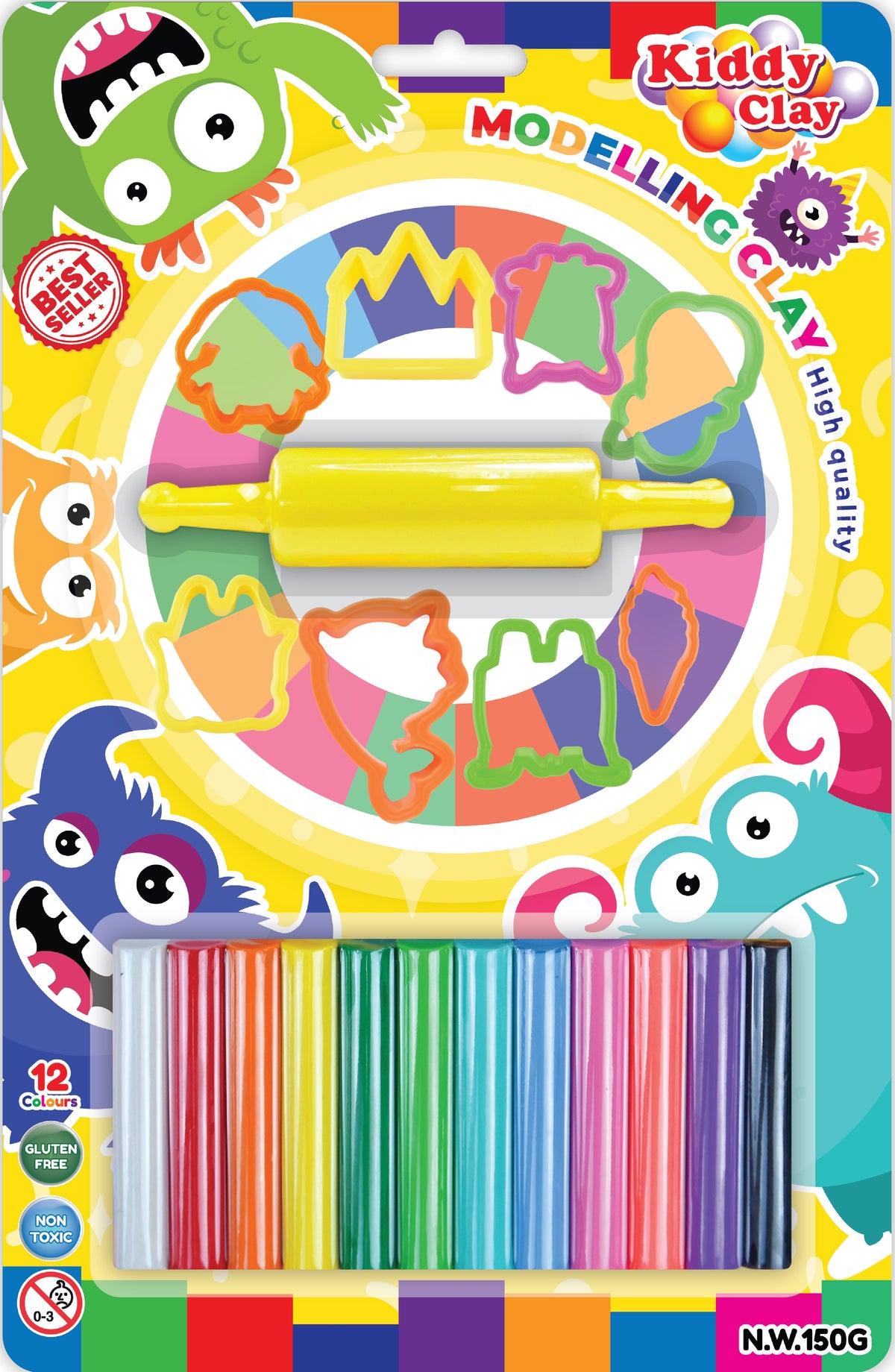 Kiddy Clay Modeling 12 Colors  8 Cutter 1 Roller