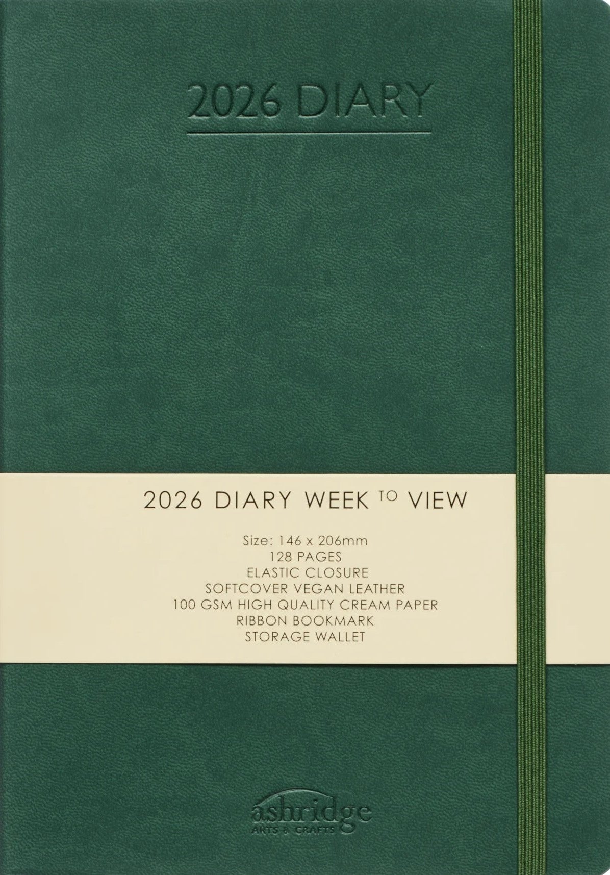 Ashridge PU A6 Week to View Diary 2026  Green
