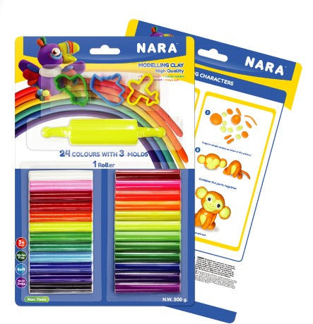 Nara Modelling Clay 24 Colours With 3 Cutters And 1 Roller
